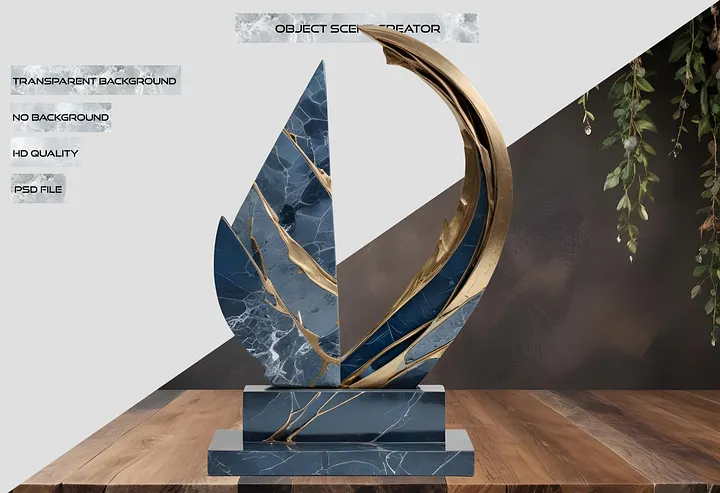 Ocean's Legacy – Blue Kintsugi Sail Sculpture PNG product image (2)