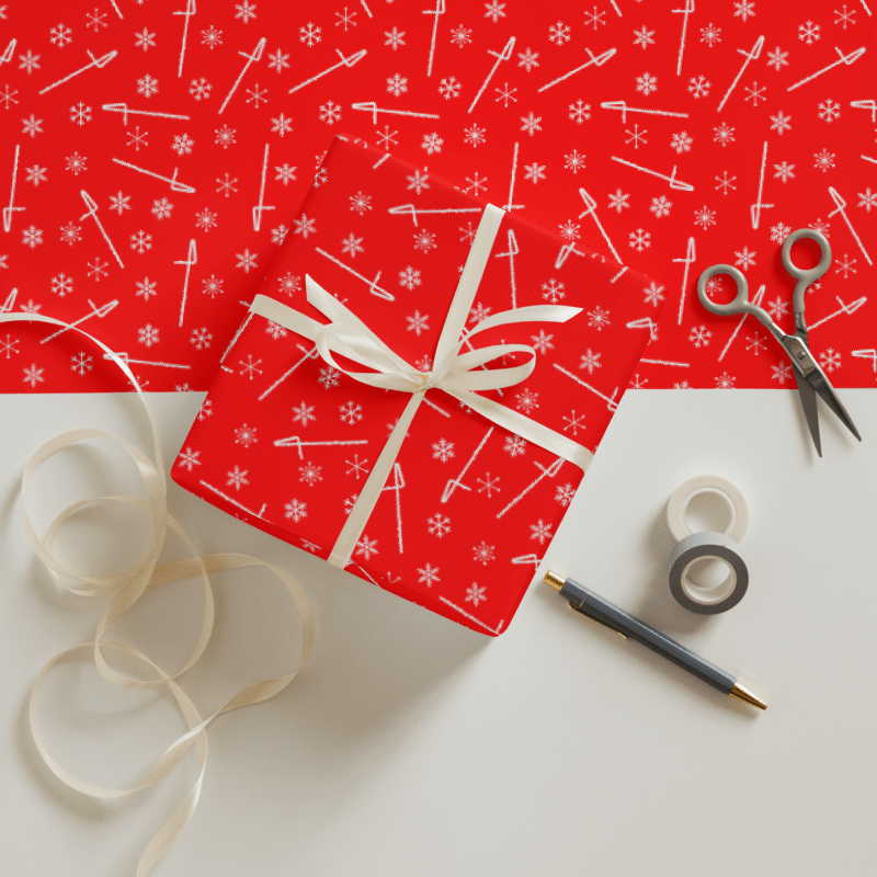 Flutes and Snowflakes - Contrabass - Red Gift Wrap Paper product image (1)