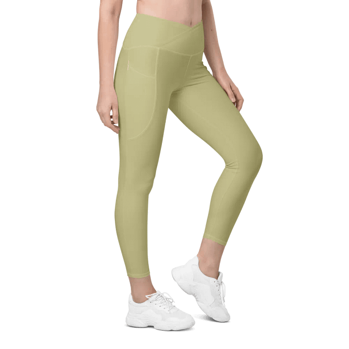 Plain Medium Yellow True Summer Women's High Waisted Premium Crossover Leggings with Pockets by Treasure Pie product image (1)