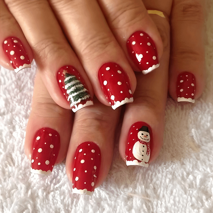 24pcs Christmas False Nails Hat Striped Snowflake Nail Art Stickers For Parties Dances Or Holiday Wear product image (2)