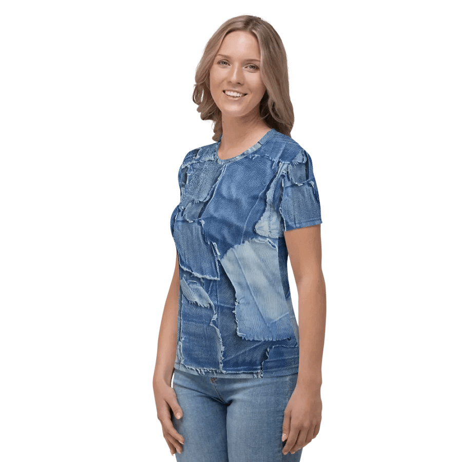 Rip Denim Look Women Crew Neck T-Shirt product image (3)