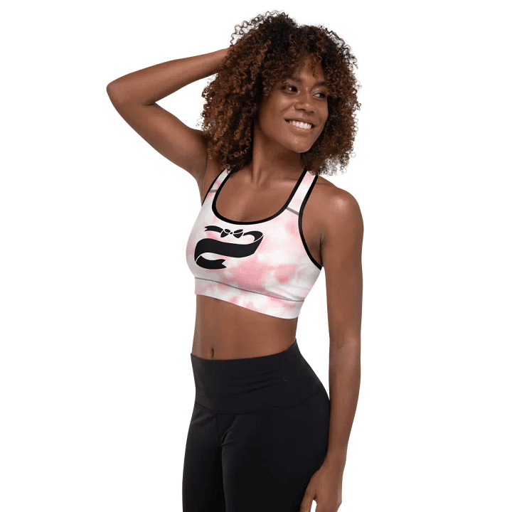 Pink tie dye background colour with Black ribbon design-All-Over Print Padded Sports Bra product image (2)