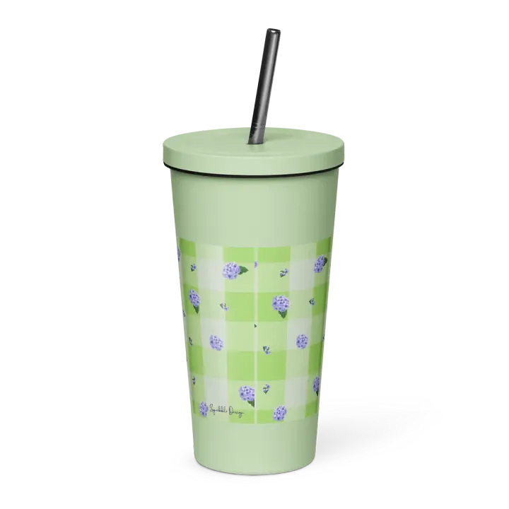 Hydrangeas on Gingham Metal Tumbler product image (2)