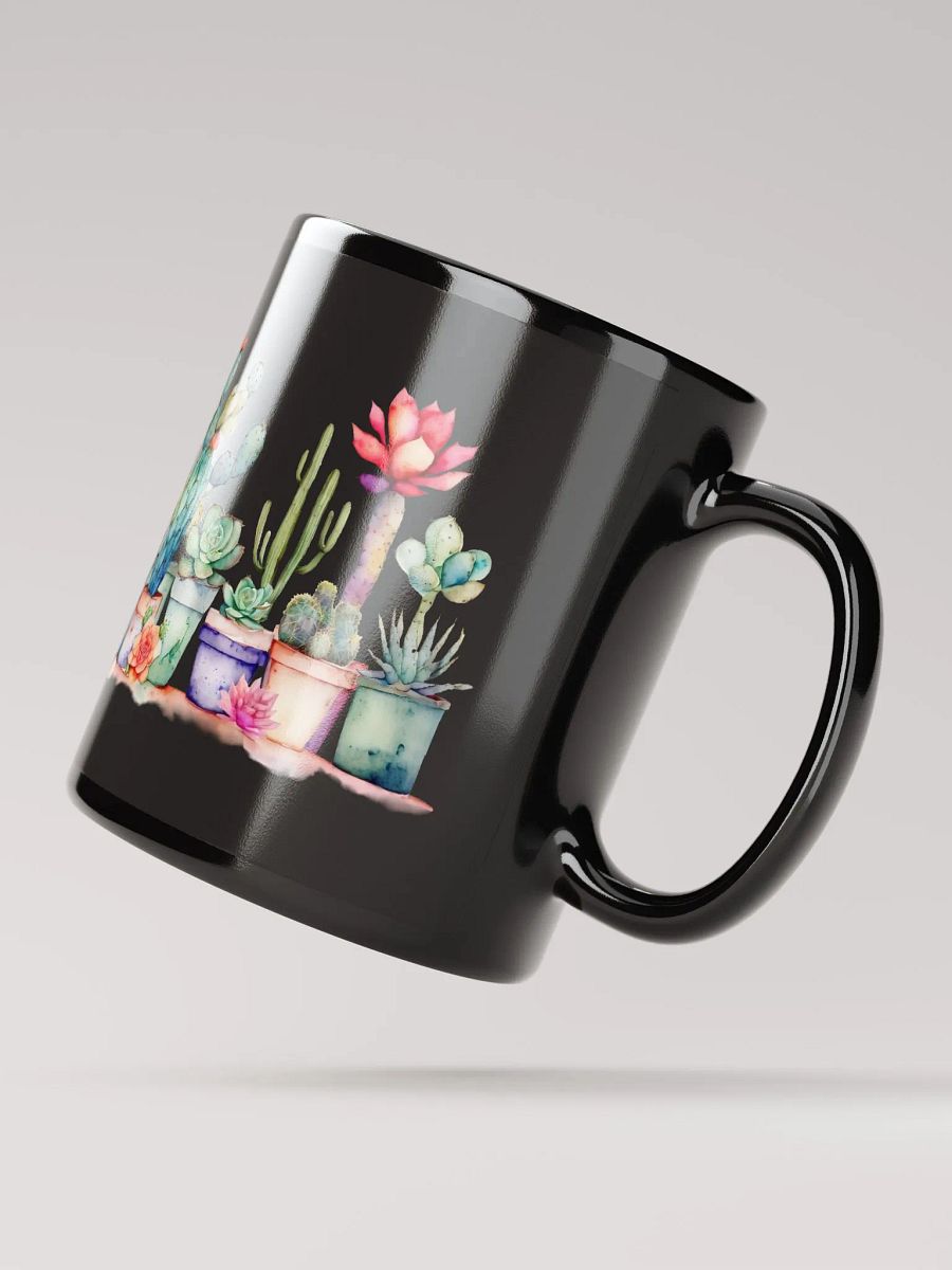 Colorful Potted Cacti And Succulents Black Glossy Mug product image (3)