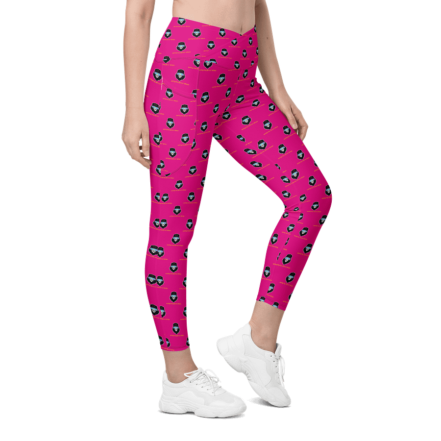 Synthsquatch Fitness Bigfoot Monogram Logo All-Over Print Crossover Leggings With Pockets (Neon Pink) product image (4)