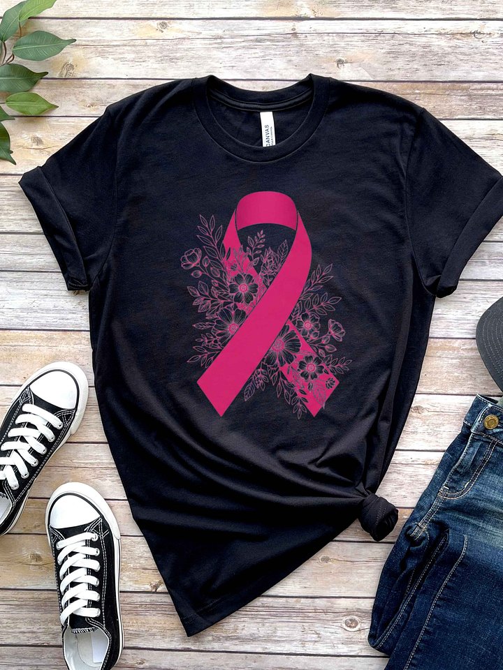 Floral Elegance Pink Ribbon T-Shirt product image (7)