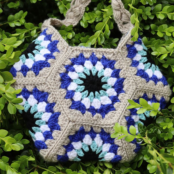 Blue and Gray Crochet Crossbody Bag - Handmade and One of a Kind product image (2)