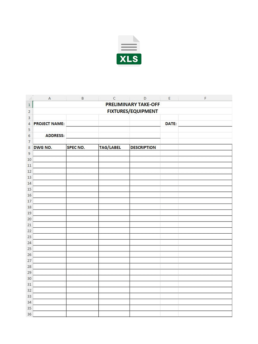 Preliminary Take-Off - Fixtures & Equipment - MS Excel product image (1)