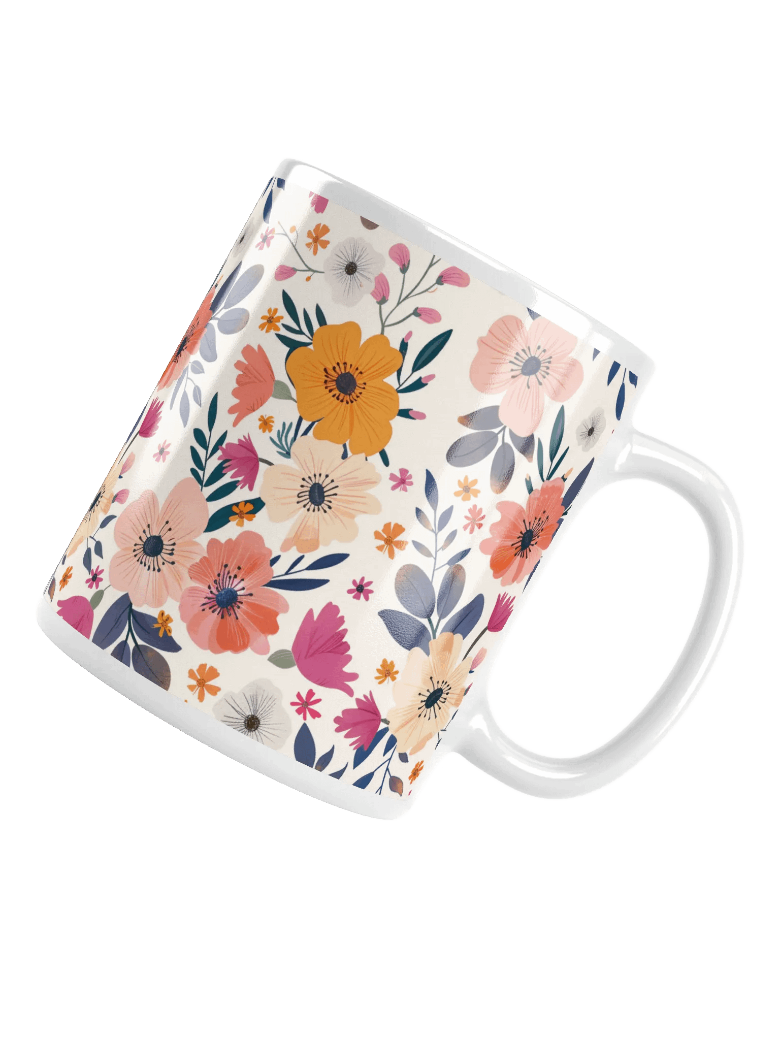 Multicolor Floral White Glossy Ceramic Mug by Treasure Pie product image (6)