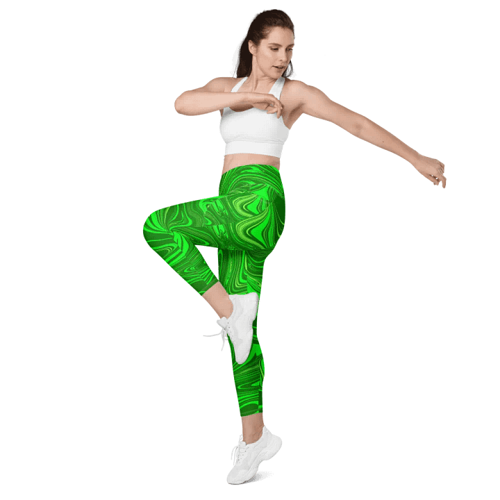 Leggings with Pockets - Different Shades of Green Digital Fluid Art product image (2)