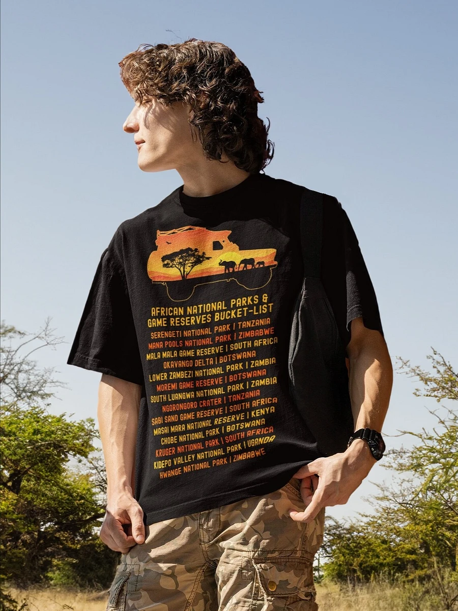 African Safari Vehicle 4x4 T-Shirt | African Safari Bucket List | Vintage Sunset | Elephant Family | Acacia Tree product image (1)