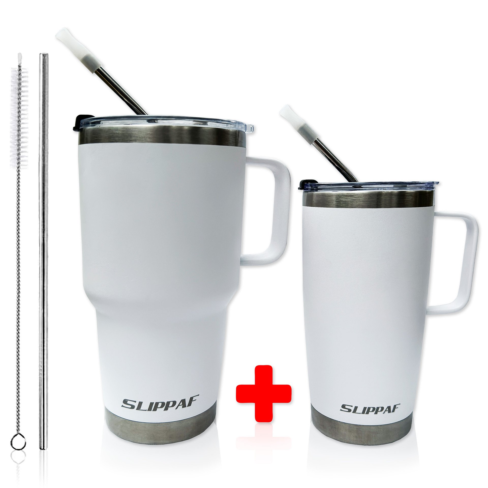 2 pack Tumbler 20 + 30 Oz With Handle, Lid and Straw (White) product image (9)