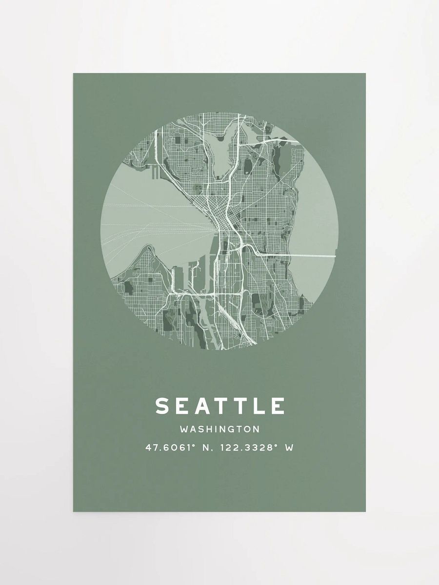 Seattle Street Map Poster – Sage Green Minimalist Circular City Art product image (4)