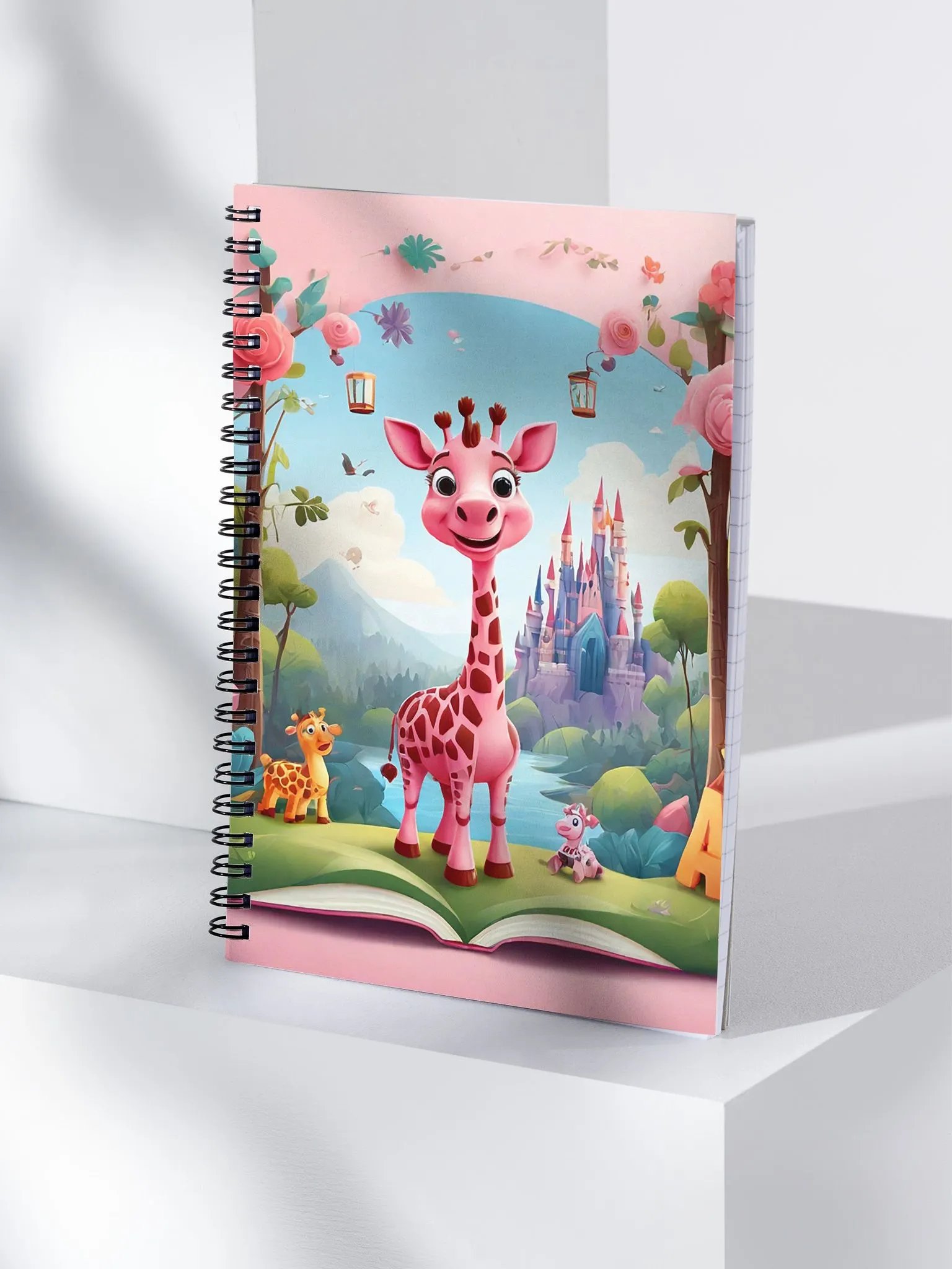 pink giraffe with flower and book product image (4)