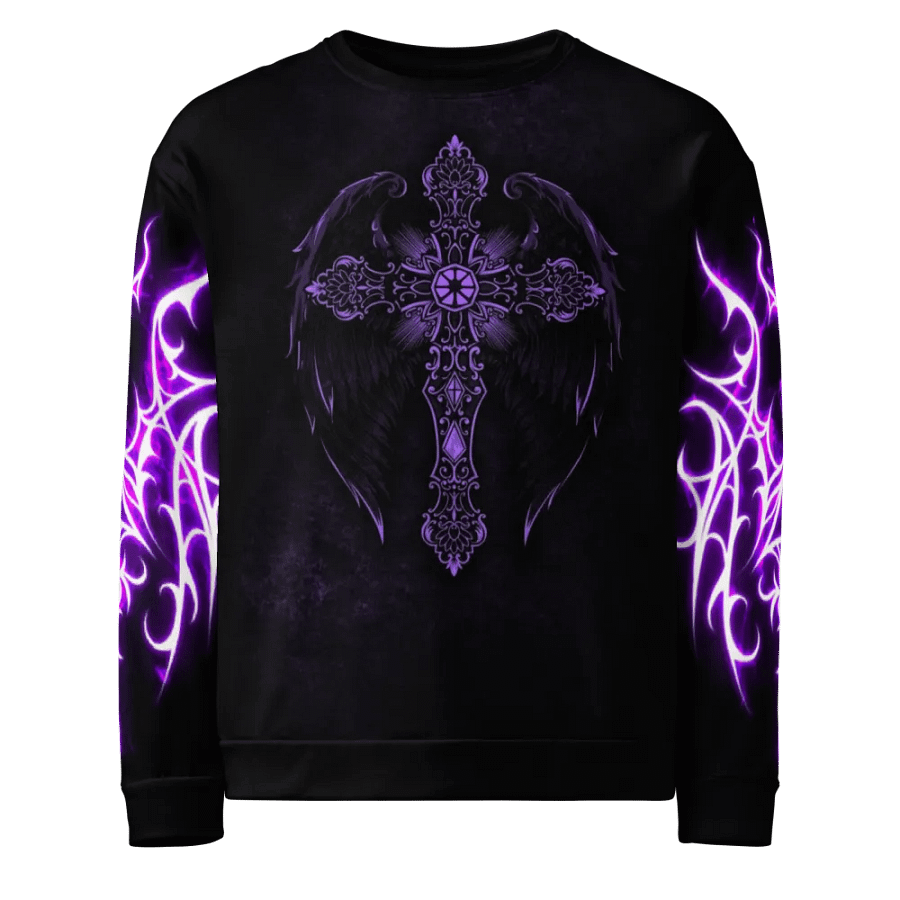 Celestial Wings Gothic Cross Sweatshirt product image (2)