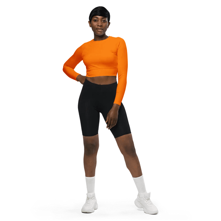 Plain Color Orange Long Sleeve Crop Top product image (2)