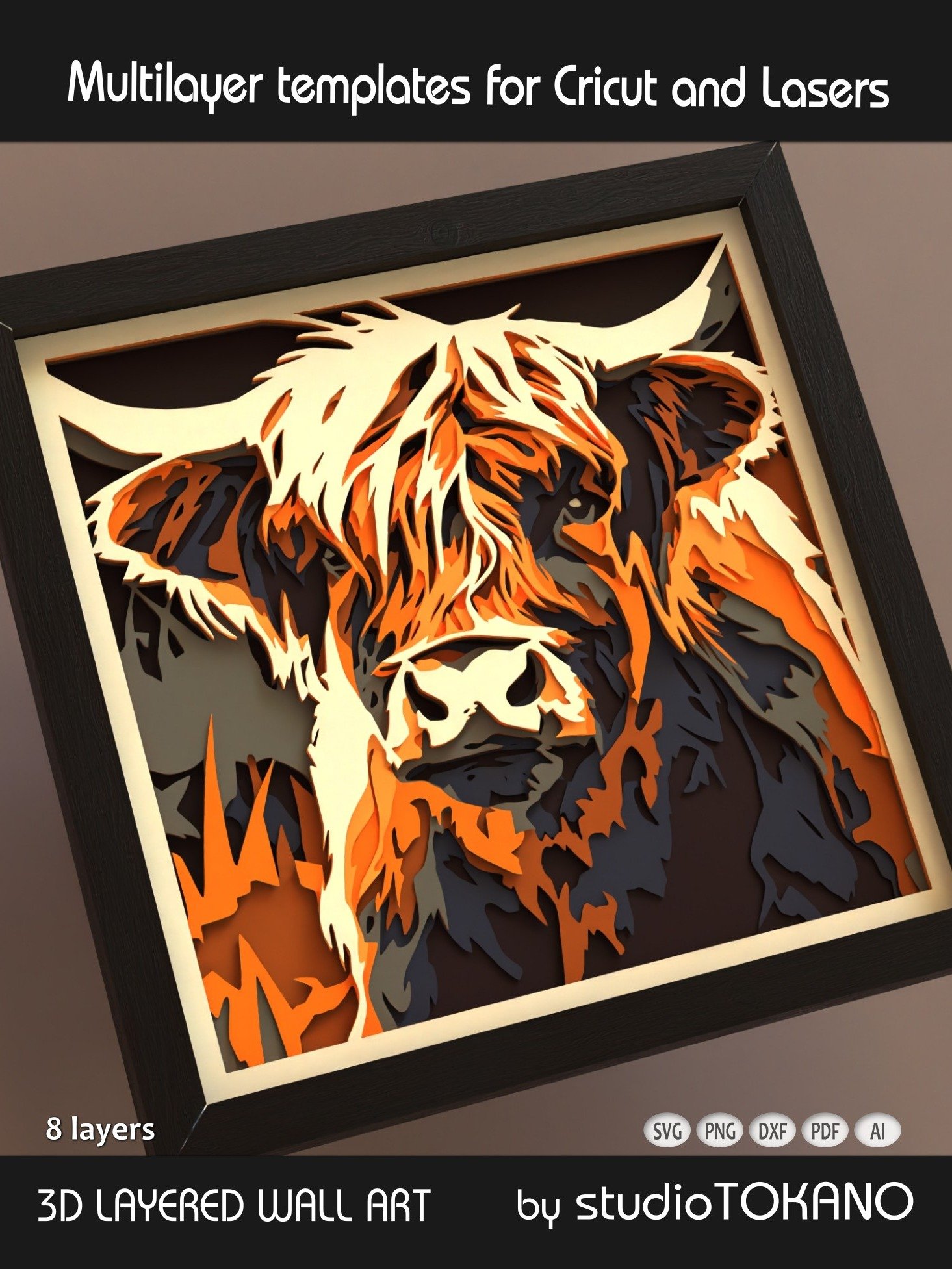 Highland Cow 3D Shadow Box SVG product image (3)