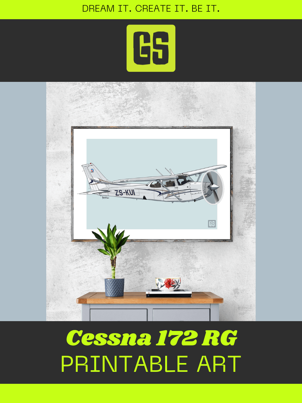 Cessna 172 RG ZS-KUI Printable Aviation Wall Art Landscape Blue and White Background product image (5)