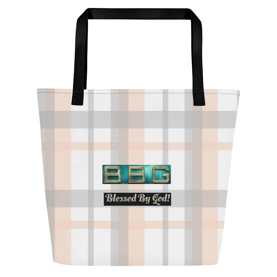 Pink Plaid Tote Bag with Pocket-Green BBG (No Logo) product image (1)