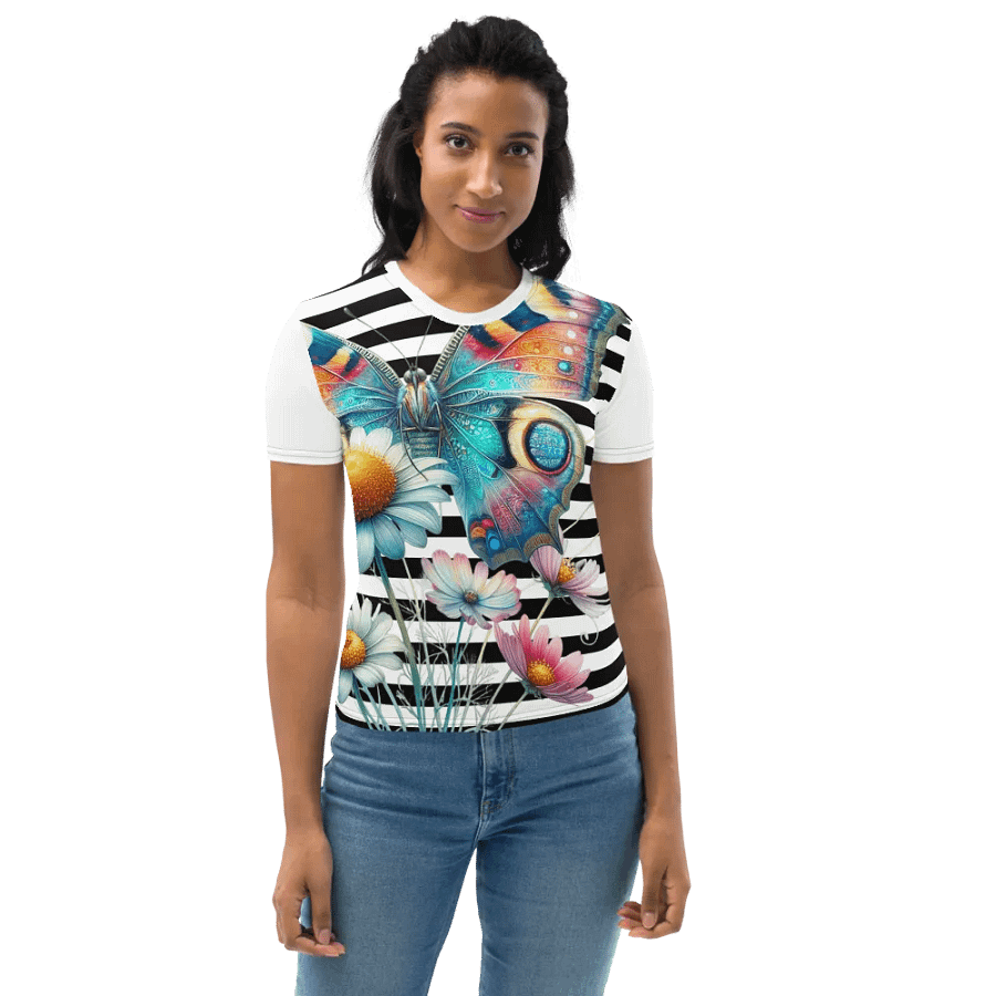 Whimsical Butterfly Fantasy Black Stripped Women's T-Shirt product image (10)