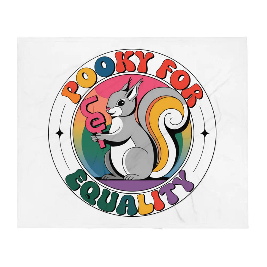 Ultra soft and plushy blanket: Pooky For Equality, Circular with rainbow, sacred geometry in background with stylized boarder and iconic 70s hippie font product image (2)