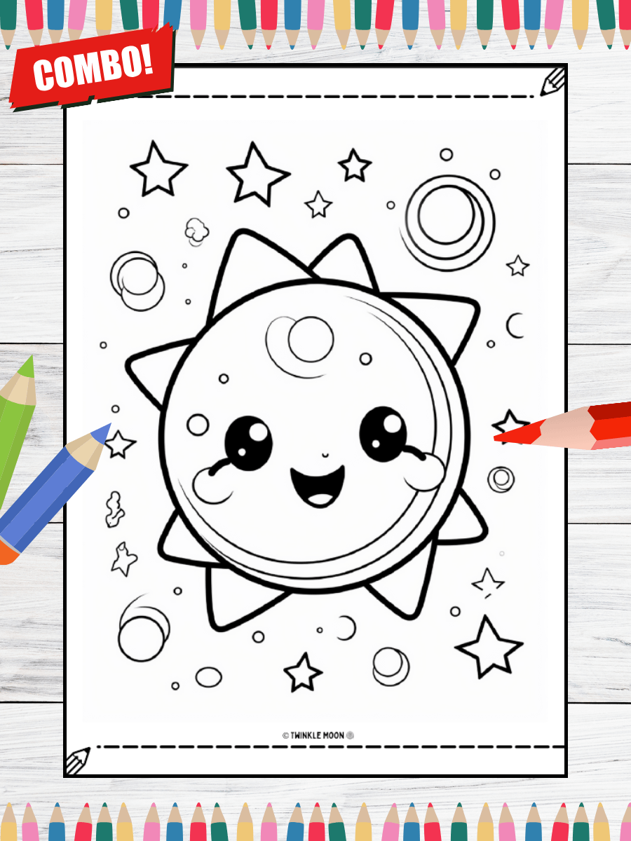 150 Cute Kawaii Space Coloring Pages#Combo (PDF Coloring Pages) product image (6)