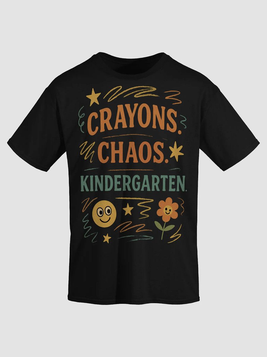 Crayons. Chaos. Kindergarten. T-Shirt – Funny Colorful Retro Teacher Shirt product image (3)