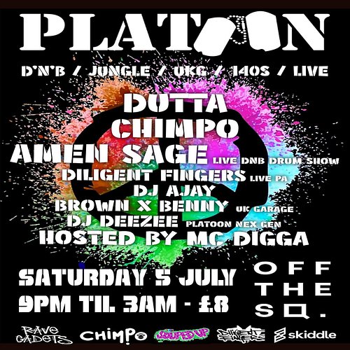 PLATOON Returns to Manchester at OFF THE SQUARE on SAT 5th JULY with a BIG BIG night of DnB / Garage / Jungle and much more!!...