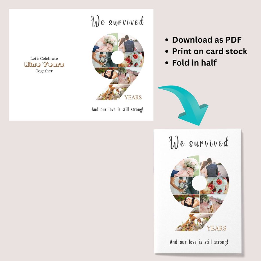 9 Year Anniversary Photo Card Editable Canva Template product image (8)