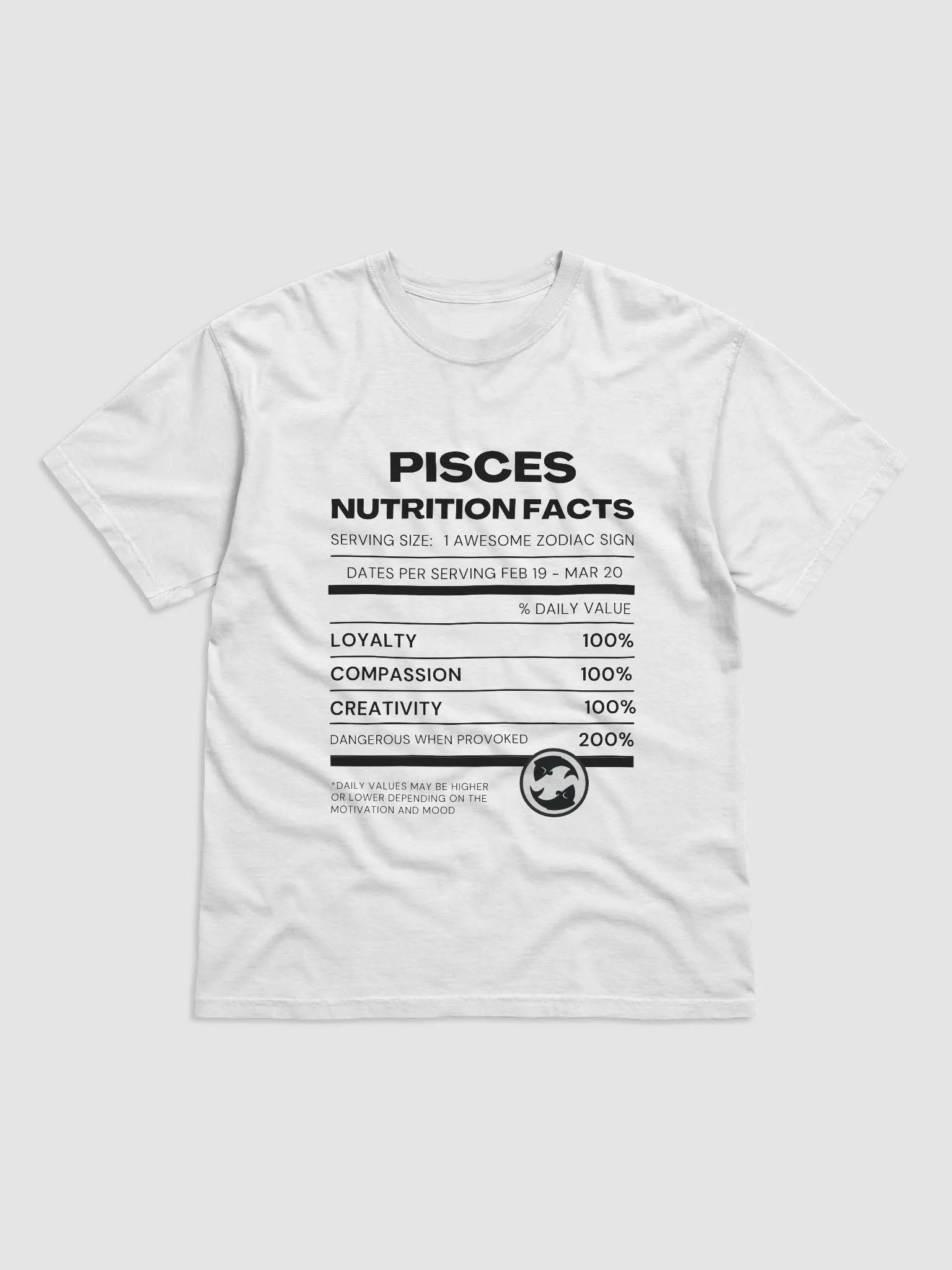 Pisces Nutrition Facts T-Shirt (Black Writing) product image (1)