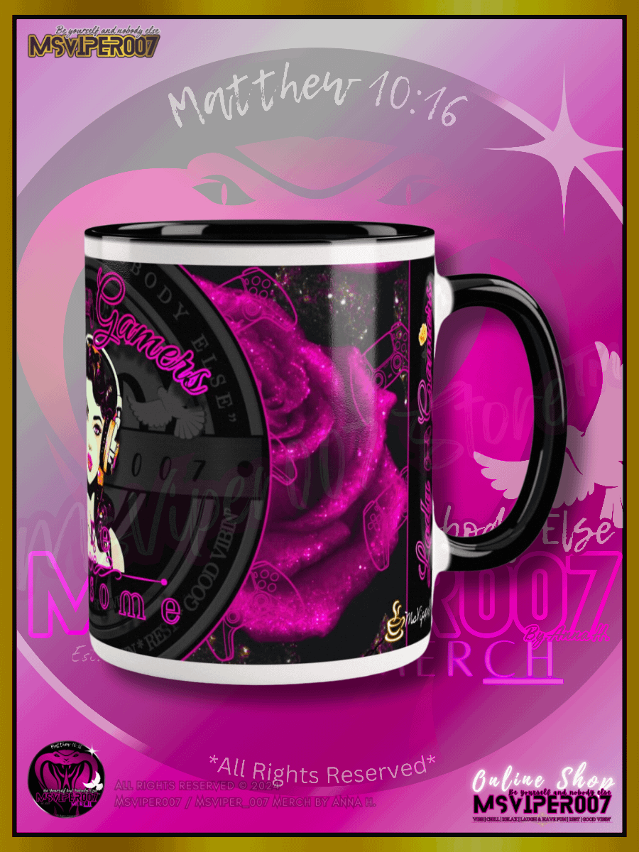 Mug - MsViper007's "Lady Gamers Are Awesome™ [black/velvet violet rose | V3]" Hot Beverage Mug with color inside by Anna H. product image (3)