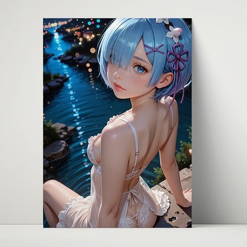 🌙 A gentle glow under the moonlight… Rem rests by the water’s edge, captured in a soft and serene moment that feels alive on ...