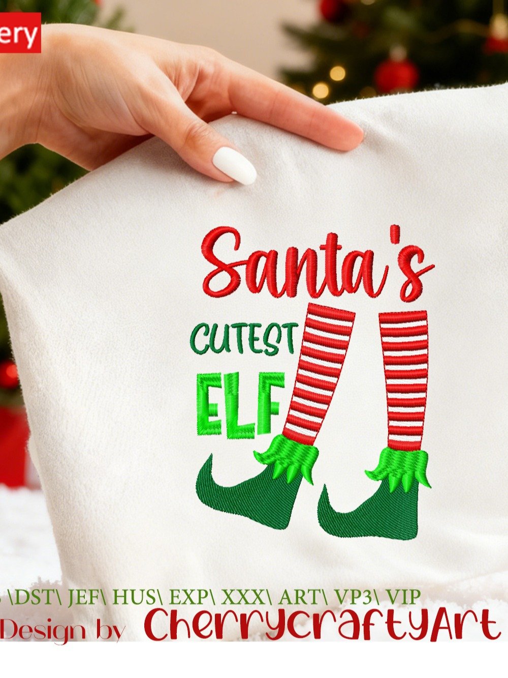 Digital ProductSanta's Cutest Elf Embroidery Design – Kids Shirts & Decor, Instant Download product image (1)