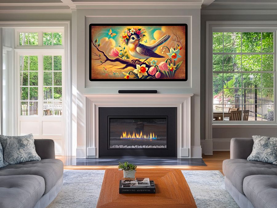Spring Frame TV Art, Bird Floral Crown Painting, Art for Samsung Frame TV, Digital Download product image (3)
