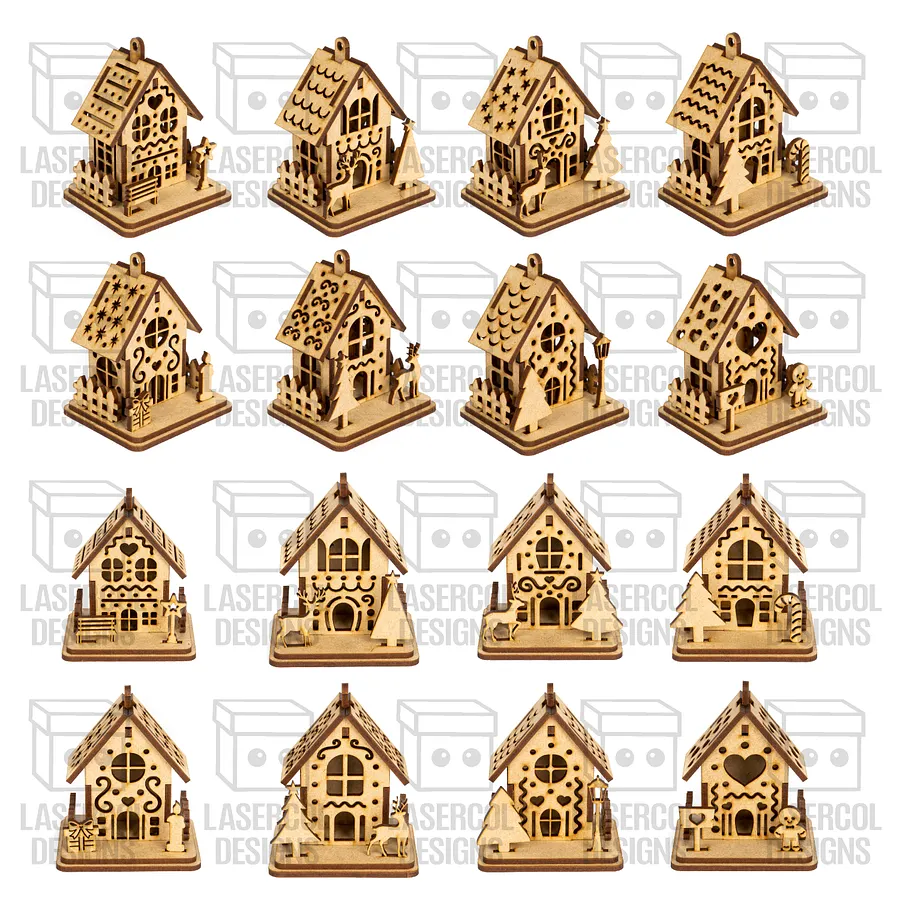 Christmas Houses Ornaments Boxes Bundle (Set 1-2) - Laser Cut Files product image (5)