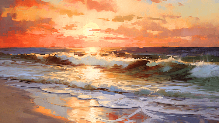 Vintage TV Art Beachscape Painting - No Frame, Digital Download product image (1)