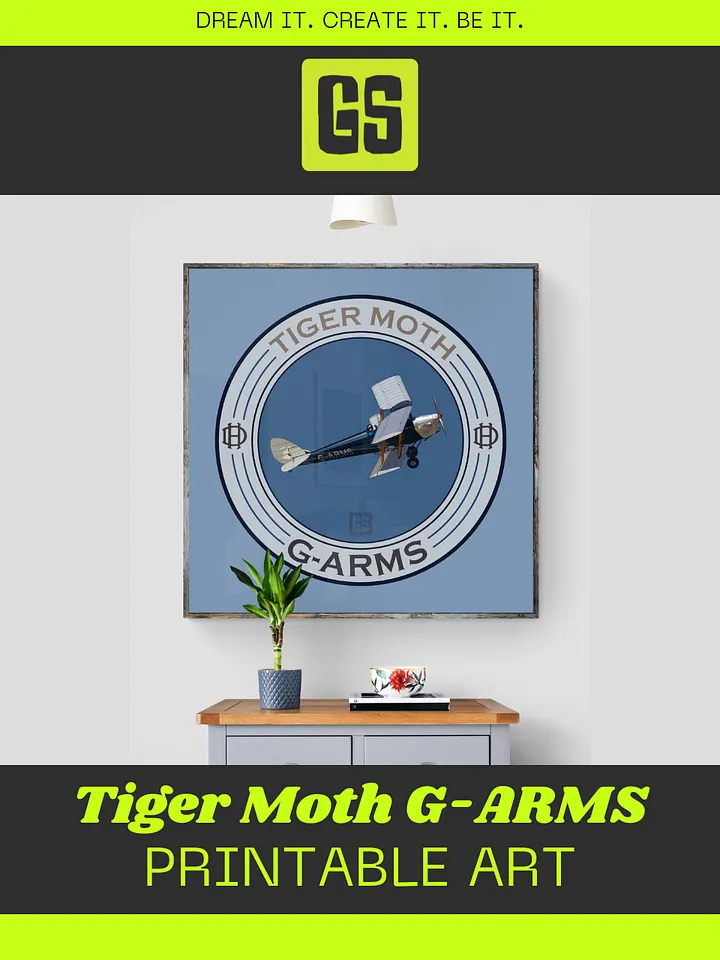 Tiger Moth G-ARMS Printable Aviation Wall Art Square Size Special Edition Blue Emblem product image (2)