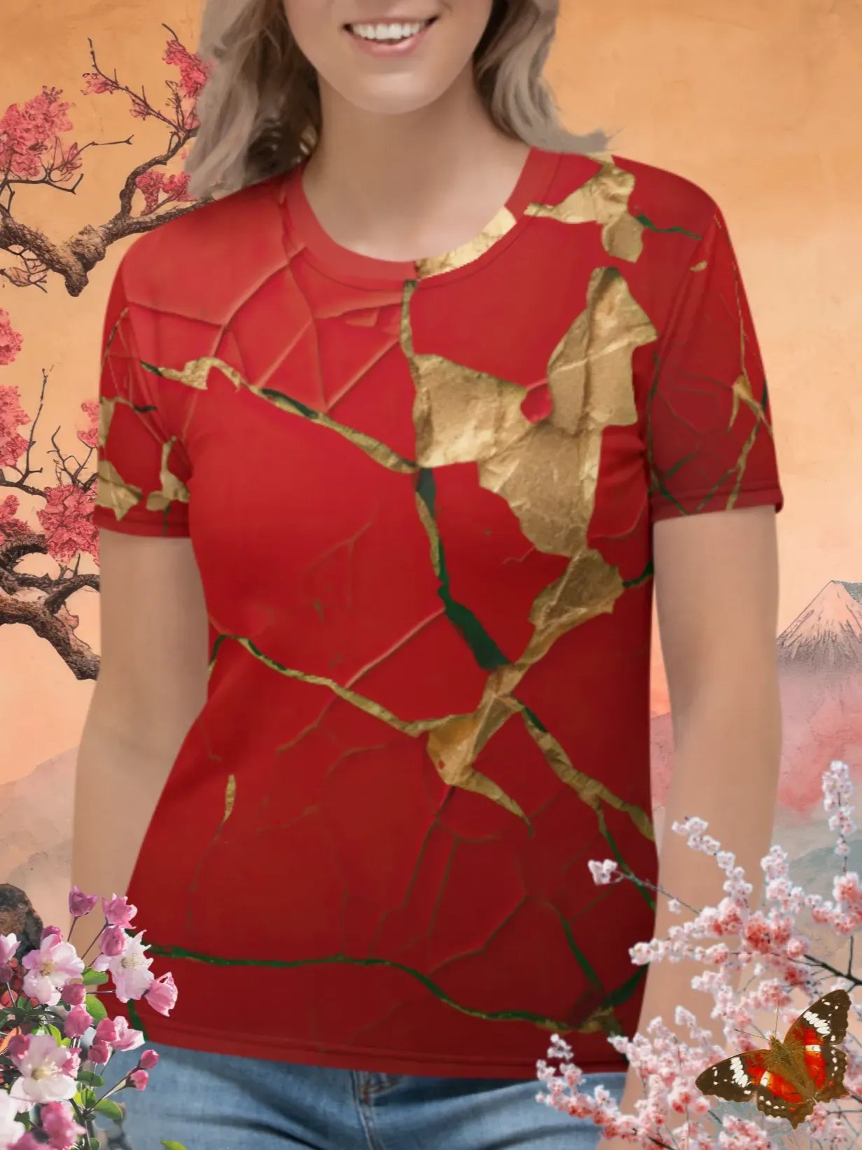 Elegant Red Kintsugi T-Shirt product image (1)
