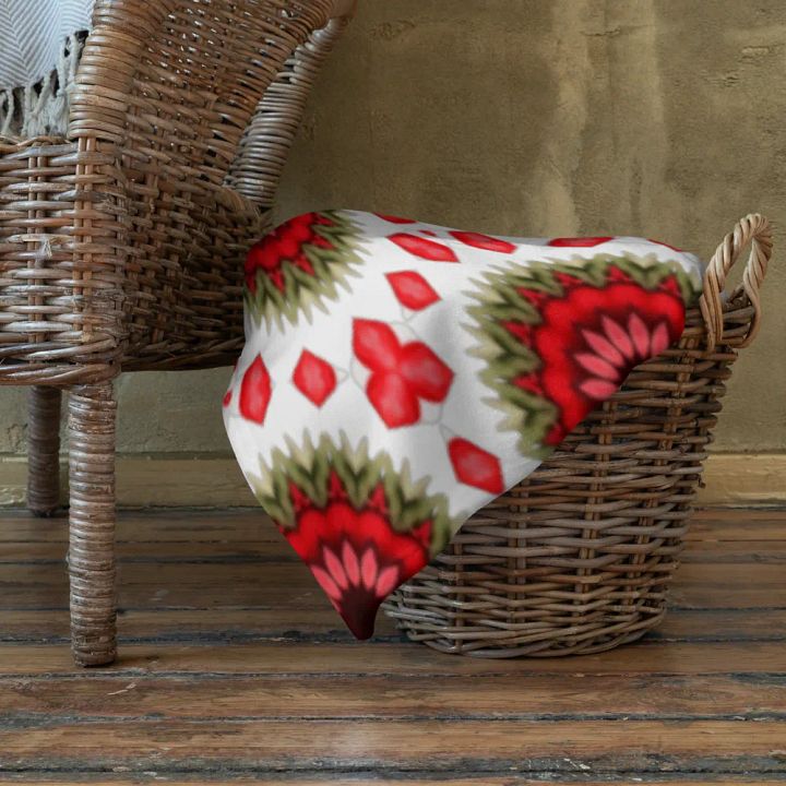 Red Green & White Daisy Floral Seamless Pattern Throw Blanket product image (2)