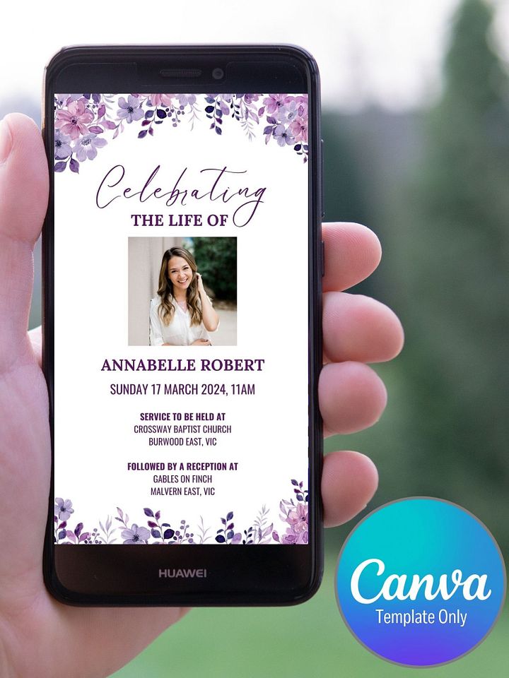 Purple Flowers Evite Canva Template product image (1)