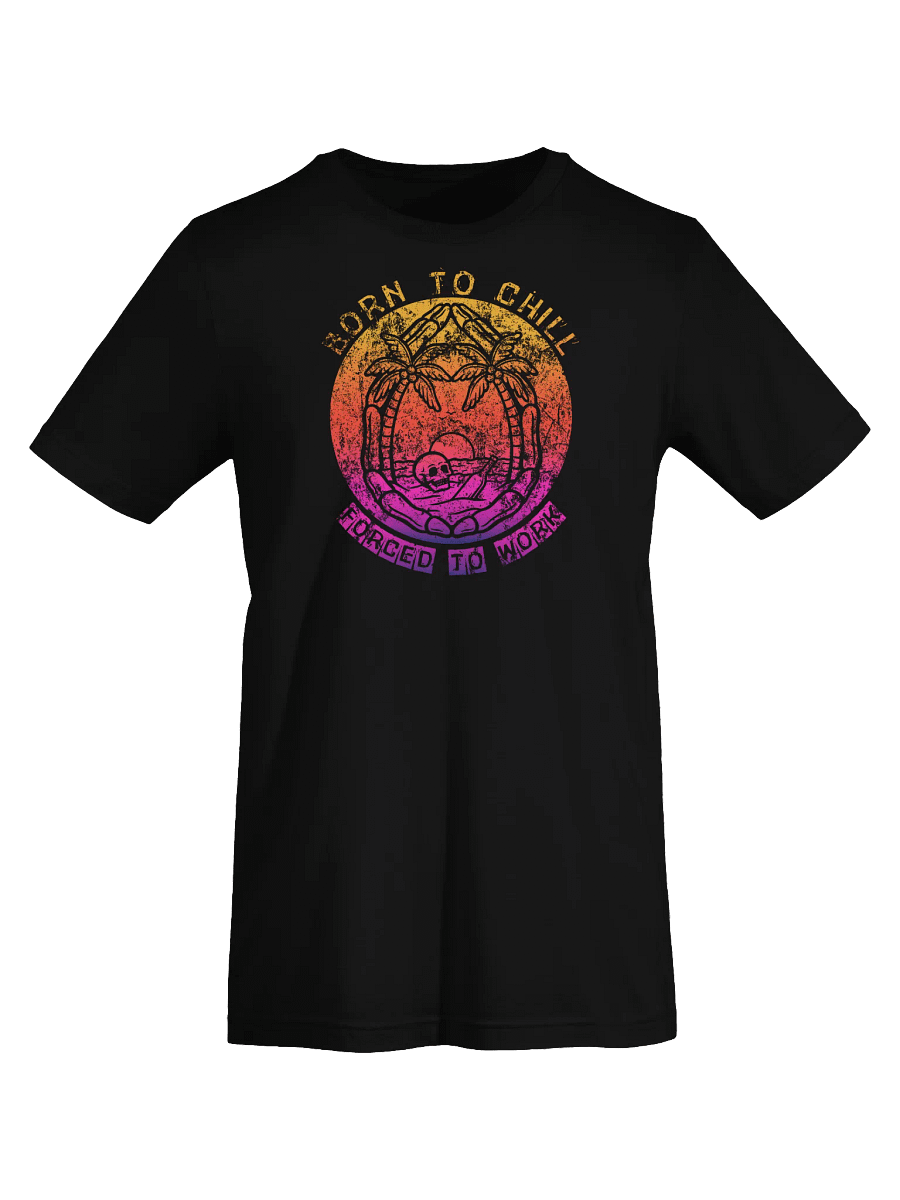 Born To Chill Forced To Work T-Shirt | Funny Work-Life Balance Tee | Retro Sunset Skull Graphic product image (7)