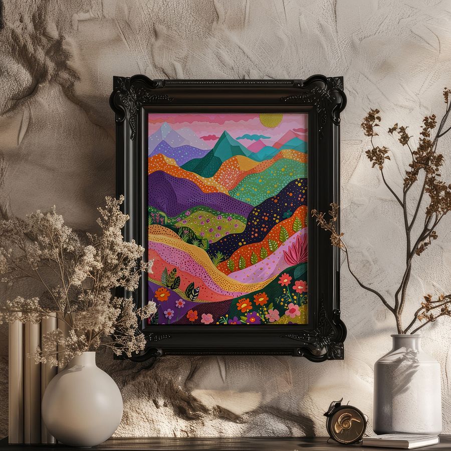Mountain Scenery with Colorful Flowers Abstract Art Print product image (31)