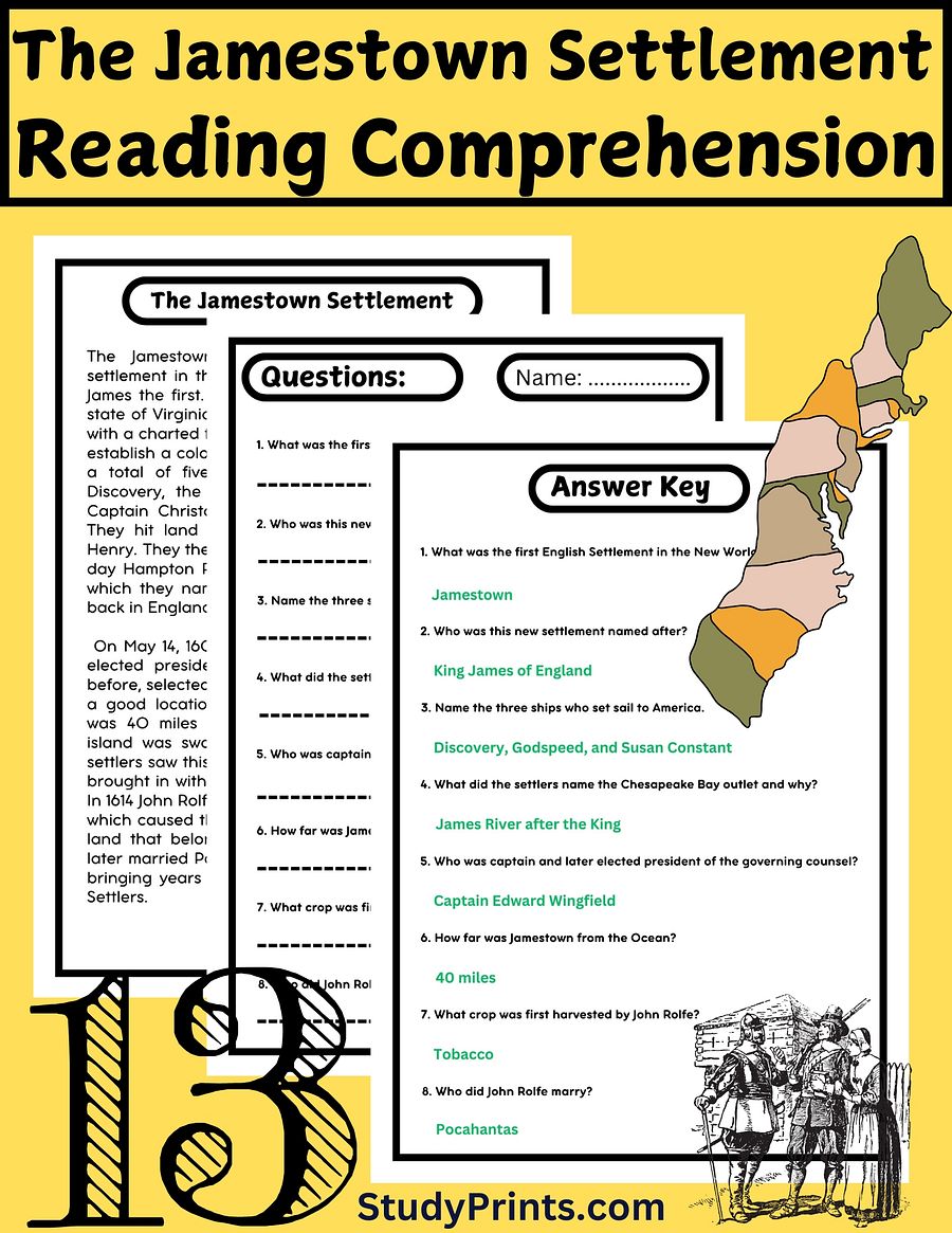 The Jamestown Settlement Reading Comprehension Passage and Questions | Printable PDF product image (1)