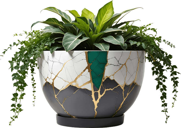 Kintsugi Elegance – Ceramic Planter with plant png product image (1)