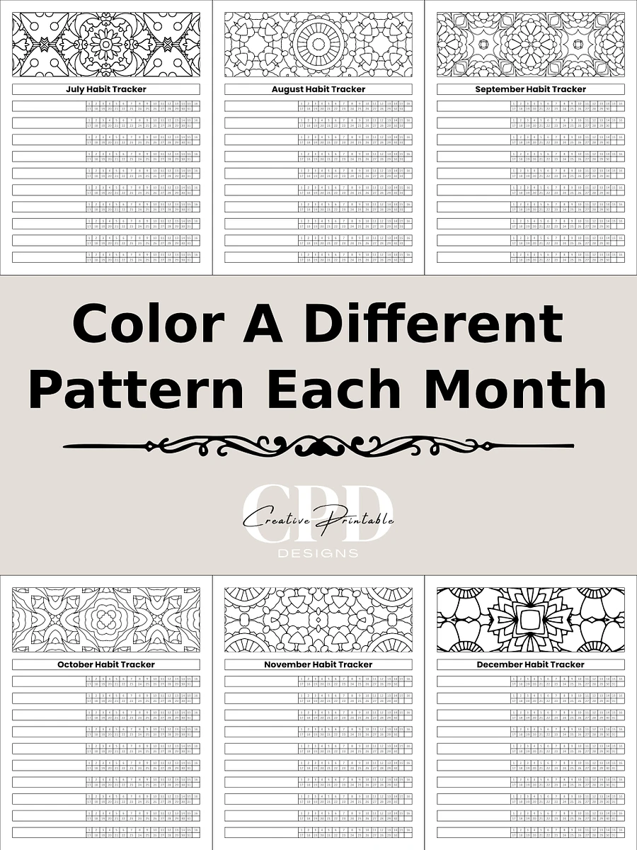Printable 12-Month Habit Tracker With Coloring Patterns product image (3)