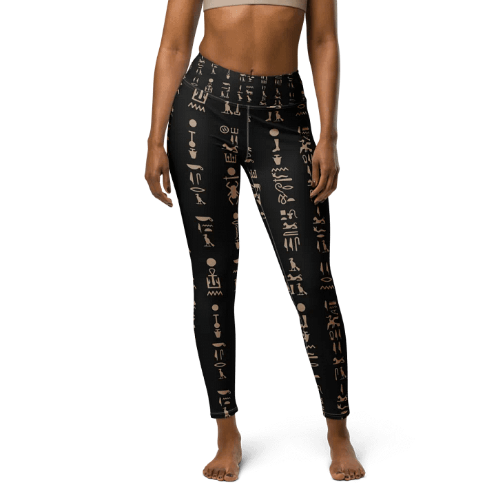 Isis Black Full Pattern Hieroglyphs Yoga Leggings product image (1)