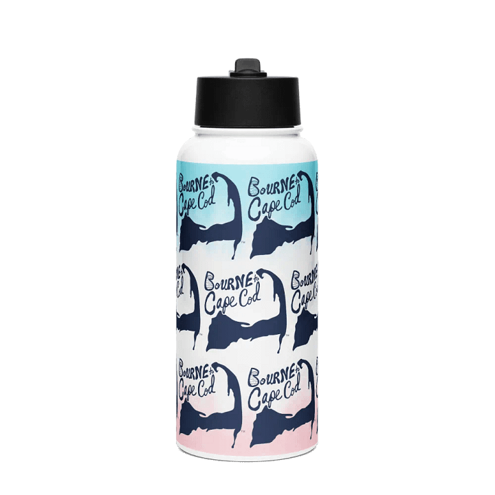 BOURNE to Cape Cod™ | Navy Repeat Logo Pattern | Stainless Steel Water Bottle | Iconic Pink, White & Blue product image (1)