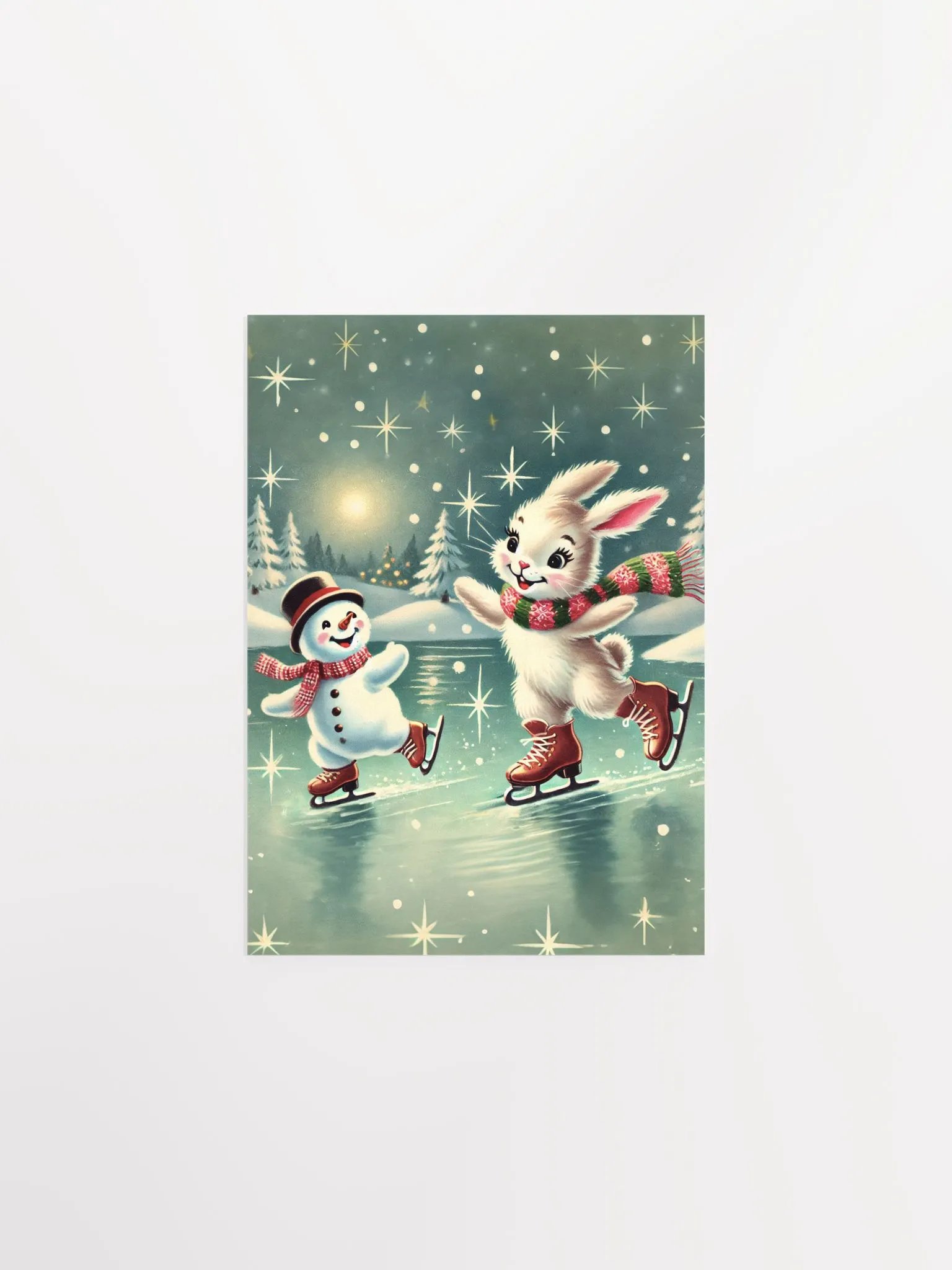 Bunny Rabbit and Snowman Ice Skating Premium Prints and Posters product image (4)