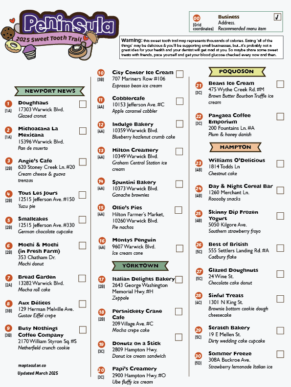 Chesapeake & Portsmouth 2025 Sweet Tooth Trail Map - instant digital download product image (3)