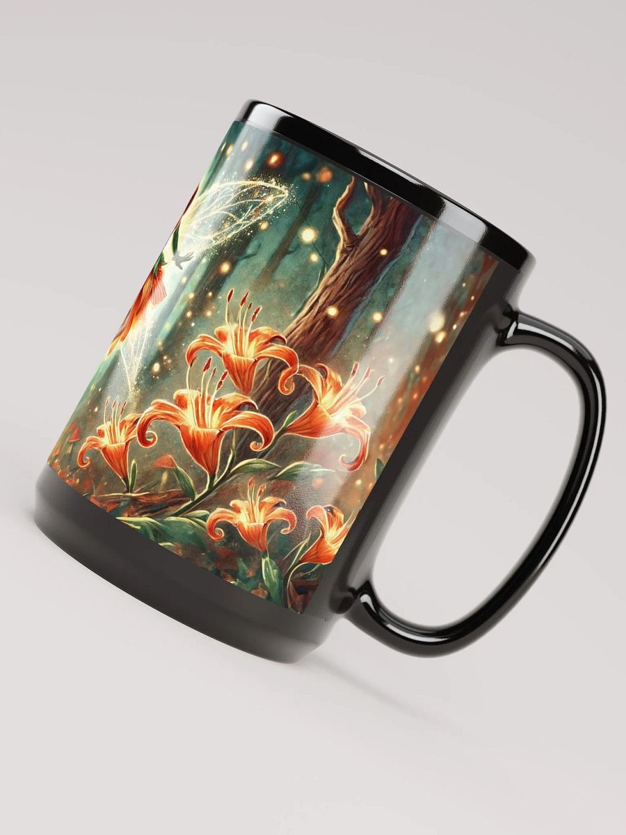 Enchanted Orange Lily Fairy 15 oz Black Glossy Mug product image (5)